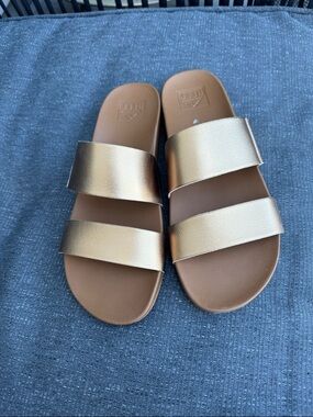 Reef Metallic Bronze Double-Strap Slide Sandals